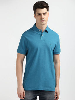 Tommy Hilfiger - Teal Collar Neck Solid Polo T-Shirt
