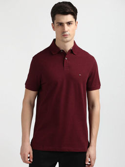 Tommy Hilfiger - Maroon Collar Neck Solid Polo T-Shirt