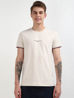 Tommy Hilfiger - Beige Crew Neck Solid T-Shirt