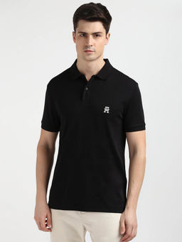 Tommy Hilfiger - Black Collar Neck Solid Polo T-Shirt