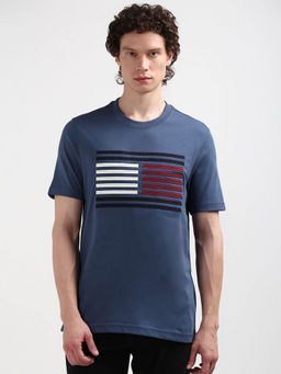 Tommy Hilfiger - Blue Crew Neck Self Design T-Shirt