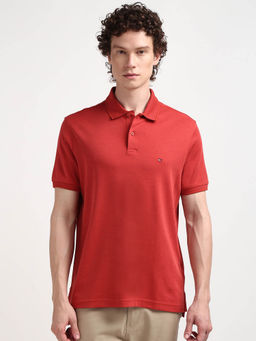 Tommy Hilfiger - Red Collar Neck Solid Polo T-Shirt