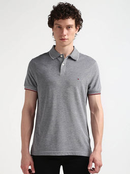 Tommy Hilfiger - Grey Collar Neck Solid Polo T-Shirt