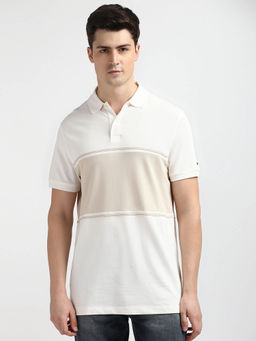 Tommy Hilfiger - Beige Collar Neck Colorblock Polo T-Shirt