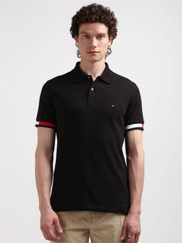 Tommy Hilfiger - Black Collar Neck Solid Polo T-Shirt