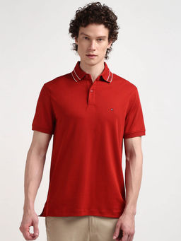Tommy Hilfiger - Red Collar Neck Solid Polo T-Shirt