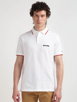 Tommy Hilfiger - White Collar Neck Solid Polo T-Shirt