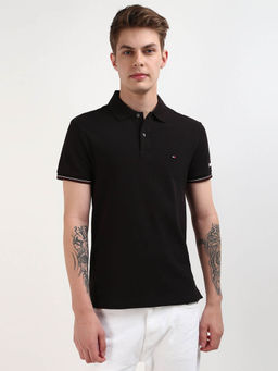 Tommy Hilfiger - Black Collar Neck Solid Polo T-Shirt