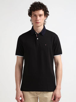 Tommy Hilfiger - Black Collar Neck Solid Polo T-Shirt