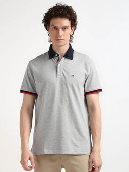 Tommy Hilfiger - Grey Collar Neck Solid Polo T-Shirt