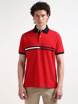 Tommy Hilfiger - Red Collar Neck Solid Polo T-Shirt