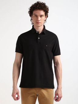 Tommy Hilfiger - Black Collar Neck Solid Polo T-Shirt