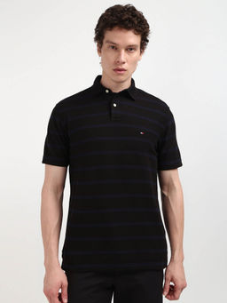 Tommy Hilfiger - Black Collar Neck Stripes Polo T-Shirt