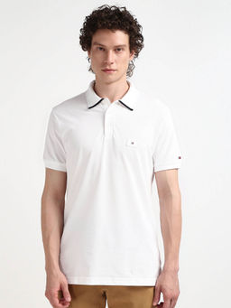 Tommy Hilfiger - White Collar Neck Solid Polo T-Shirt