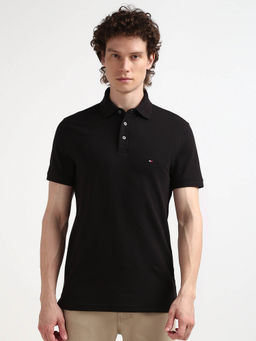 Tommy Hilfiger - Black Collar Neck Solid Polo T-Shirt