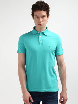 Tommy Hilfiger - Green Collar Neck Solid Polo T-Shirt