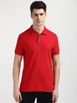 Tommy Hilfiger - Red Collar Neck Solid Polo T-Shirt