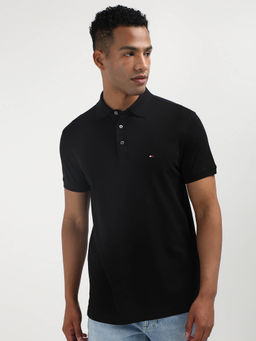 Tommy Hilfiger - Black Collar Neck Solid Polo T-Shirt