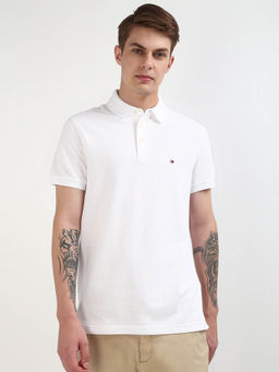 Tommy Hilfiger - White Collar Neck Solid Polo T-Shirt