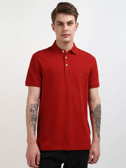 Tommy Hilfiger - Red Collar Neck Solid Polo T-Shirt