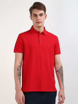 Tommy Hilfiger - Red Collar Neck Solid Polo T-Shirt