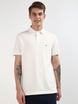Tommy Hilfiger - Off White Collar Neck Solid Polo T-Shirt