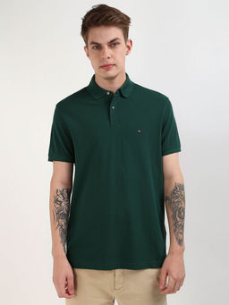 Tommy Hilfiger - Green Collar Neck Solid Polo T-Shirt
