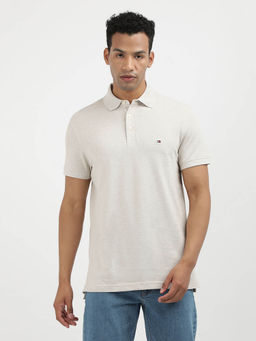 Tommy Hilfiger - Beige Collar Neck Solid Polo T-Shirt