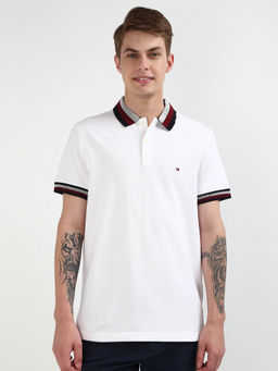 Tommy Hilfiger - White Collar Neck Solid Polo T-Shirt