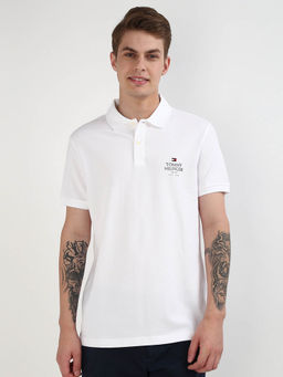 Tommy Hilfiger - White Collar Neck Solid Polo T-Shirt