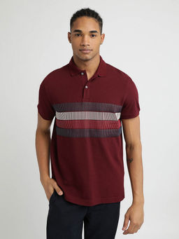 Tommy Hilfiger - Maroon Collar Neck Stripes Polo T-Shirt