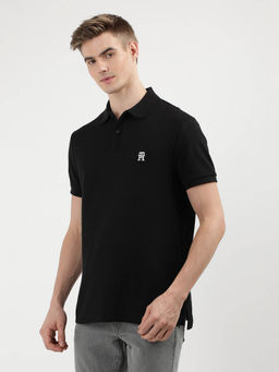 Tommy Hilfiger - Black Collar Neck Solid Polo T-Shirt