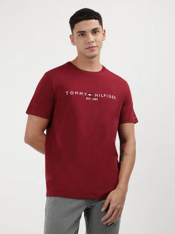 Tommy Hilfiger - Maroon Embroidered Logo T-Shirt