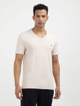 Tommy Hilfiger - Off White V-Neck Solid T-Shirt