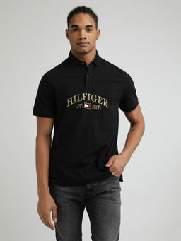 Tommy Hilfiger - Black Collar Neck Embroidered Polo T-Shirt