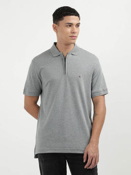 Tommy Hilfiger - Grey Collar Neck Solid Polo T-Shirt