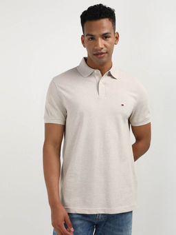 Tommy Hilfiger - Beige Collar Neck Solid Polo T-Shirt