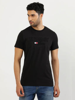 Tommy Hilfiger - Black Round Neck Self Design T-Shirt