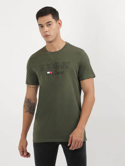 Tommy Hilfiger - Green Round Neck Self Design T-Shirt