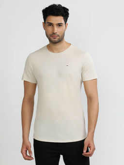 Tommy Hilfiger - Beige Collar Neck Solid Polo T-Shirt