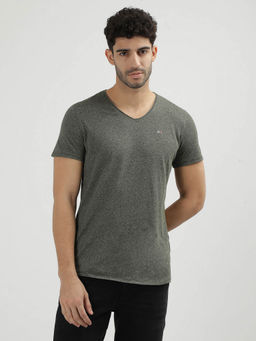 Tommy Hilfiger - Green V-Neck Solid T-Shirt