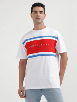 Tommy Hilfiger - White Round Neck Colorblock T-Shirt