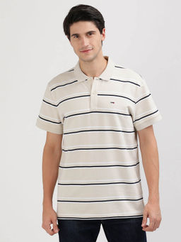 Tommy Hilfiger - Beige Stripes Polo T-Shirt