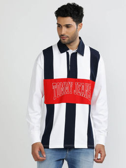 Tommy Hilfiger - White Collar Neck Stripes Polo T-Shirt