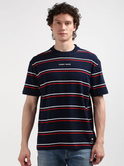 Tommy Hilfiger - Navy Blue Round Neck Stripes T-Shirt