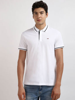 Tommy Hilfiger - White Collar Neck Solid Polo T-Shirt