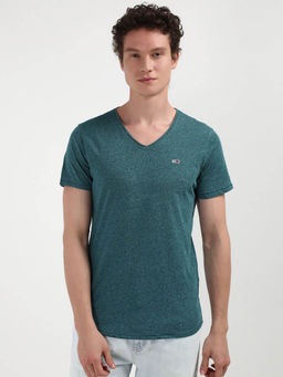 Tommy Hilfiger - Green V-Neck Solid T-Shirt