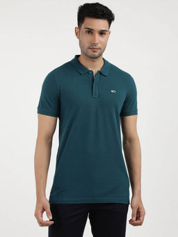 Tommy Hilfiger - Teal Collar Neck Solid Polo T-Shirt