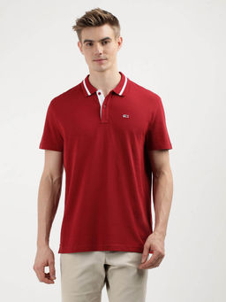 Tommy Hilfiger - Red Collar Neck Solid Polo T-Shirt