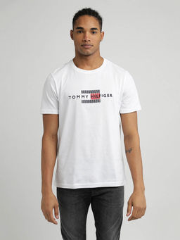 Tommy Hilfiger - White Round Neck Embroidered T-Shirt